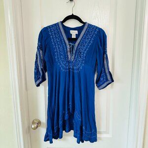 Soft Surroundings Gauze Tunic Embroidered Blue Top Size XS